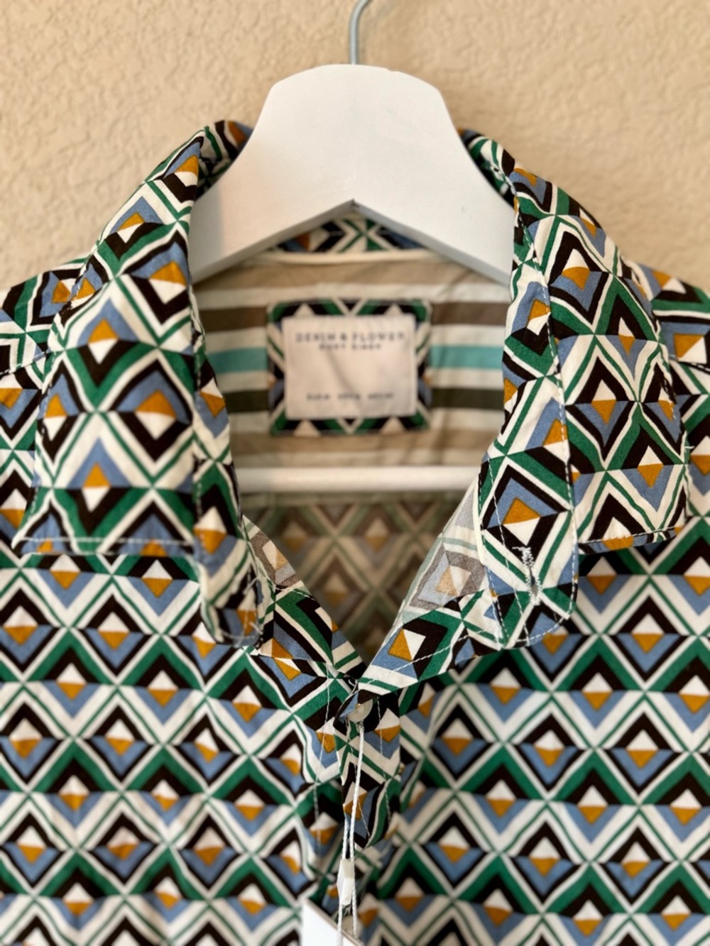 NWT Denim & Flowers Mens Geometric Print Short-Sleeve Shirt - Green Size M - Picture 3 of 7